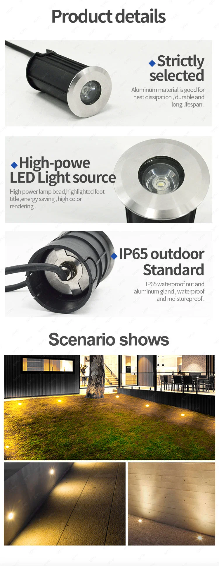 Waterproof IP65 Outdoor Deck Inground Lamp Step Ground Buried LED Underground Light